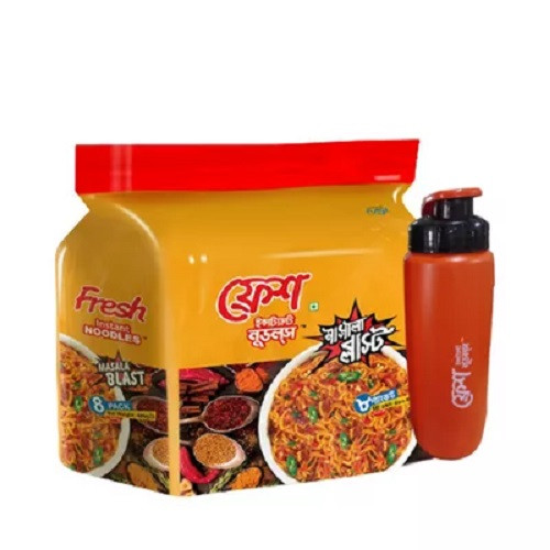 ফ্রেশ ইন্সট্যান্ট নুডলস মাসালা ব্লাস্ট ৮ প্যাক (ফ্রি পানির বোতল ১ টি)